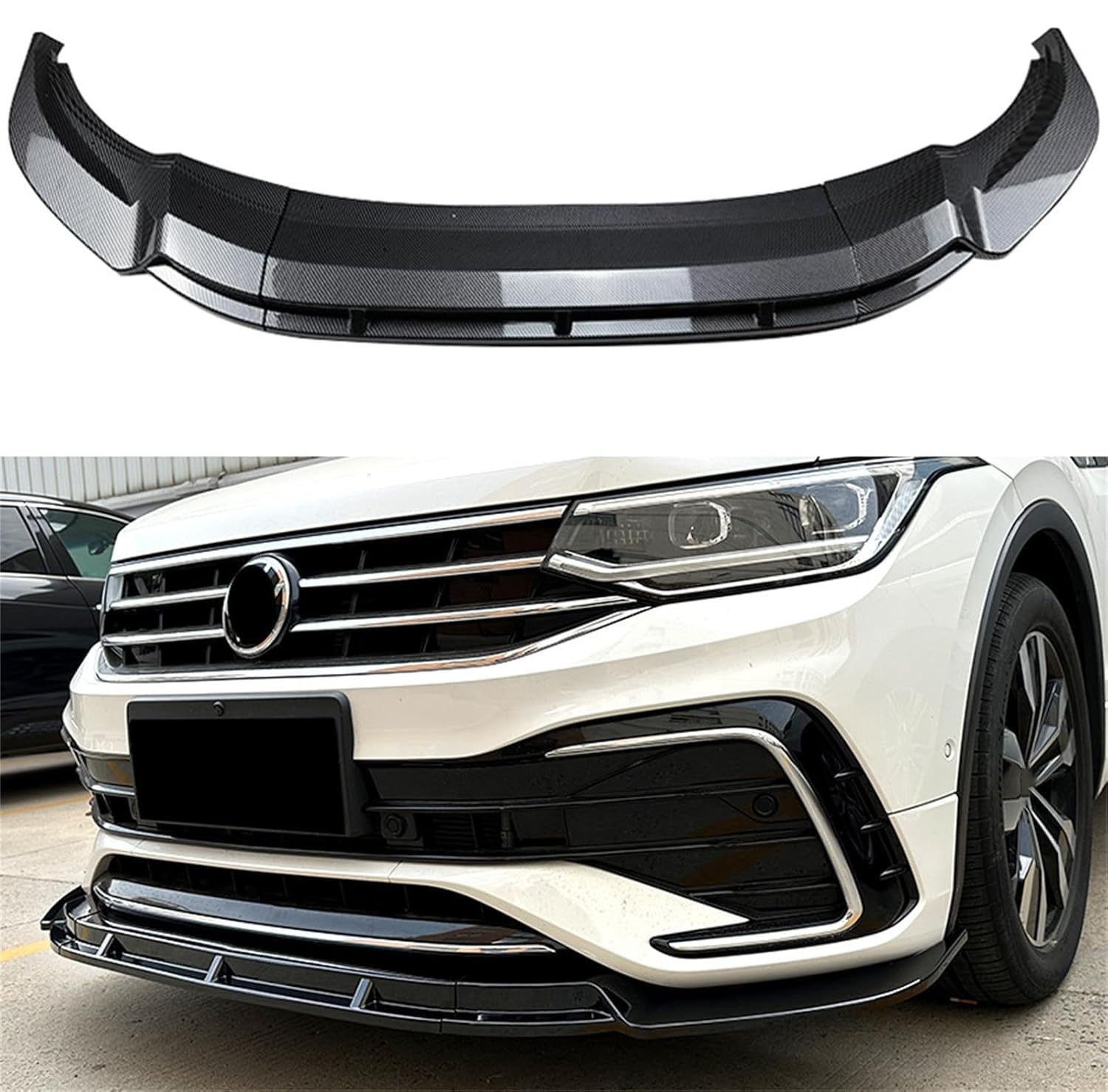 Auto Frontlippe Frontspoiler für VW Tiguan L Tiguan R Line 2021 2022 2023+,ABS Kratzfest Kollisionssicher Front stoßstangen Lippenspoiler Flügel Exterieur Zubehör,B/Carbon Fiber Look von CSYKKL