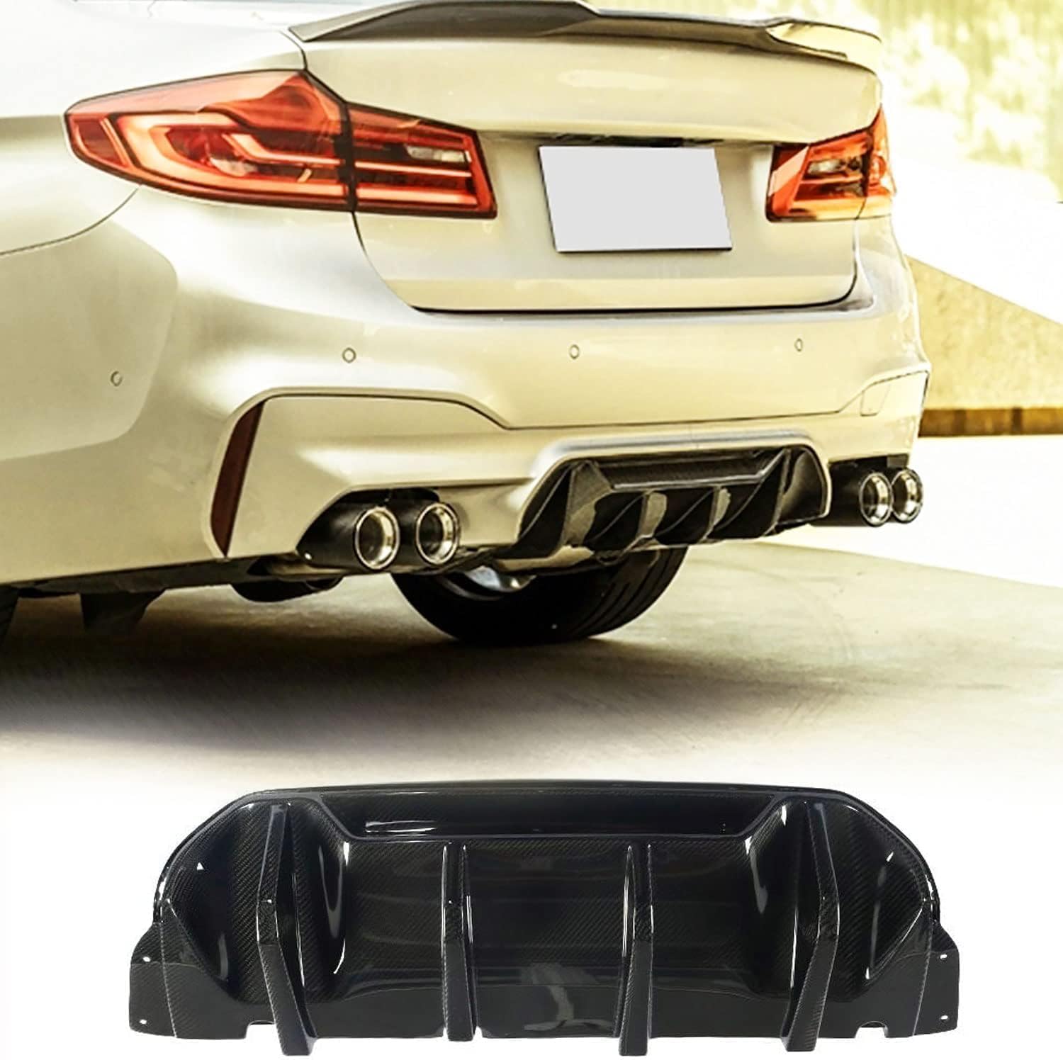 Auto Heckstoßstange Diffusor Spoiler für BMW 5er F90 M5 2018 2019 2020,Heckdiffusor Haifischflossen Lippe Kit,Stoßstange Chassis Modifiziertes Zubehör von CSYKKL