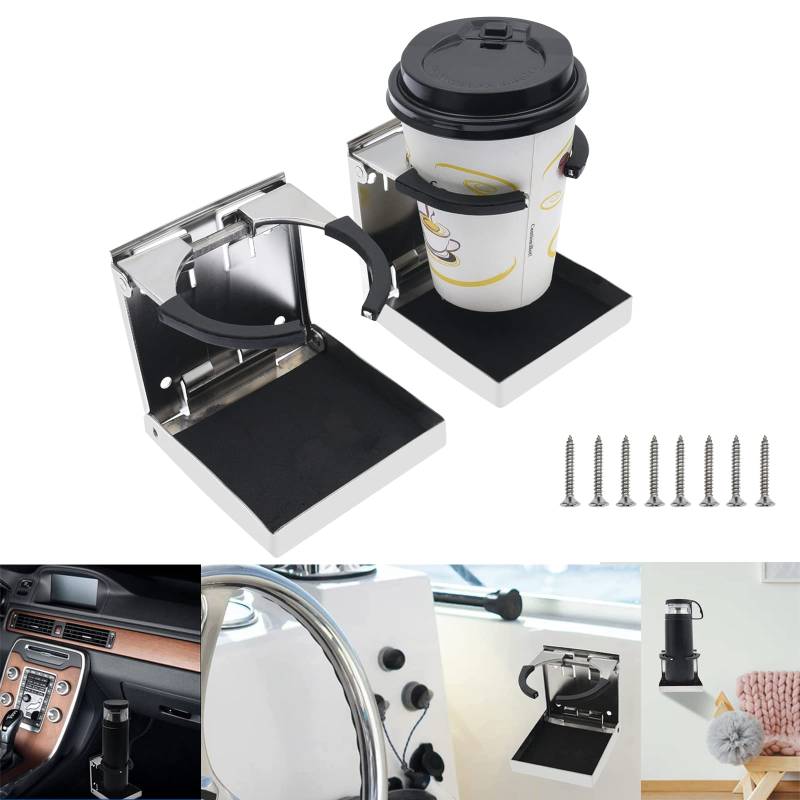 Geloo 2 Stk Edelstahl verstellbare Klappe Tasse Trinkhalter Marine Boot LKW RV Set Boot Zubehör von Geloo