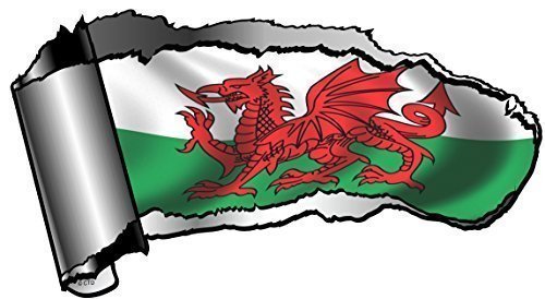 Neuheit Torn Zerrissene öffnen Gash Metall Effekt Auto Aufkleber Aufkleber To Reveal Welsh Dragon WALES CYMRU Flagge Design 140 x 75 mm von CTD