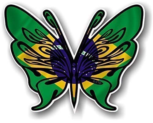 Tribal Schmetterling Design Tattoo Stil mit Brasilien brasilianisches Country Flagge Novelty Auto-Aufkleber Vinyl Aufkleber 120 x 95 mm von CTD