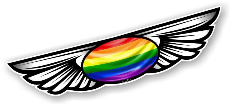 Vintage Traditionelle geflügelten Emblem Design mit LGBT Gay Pride Regenbogen Flagge für Motorrad Biker Helm Auto-Aufkleber Vinyl Aufkleber 130 x 30 mm von CTD