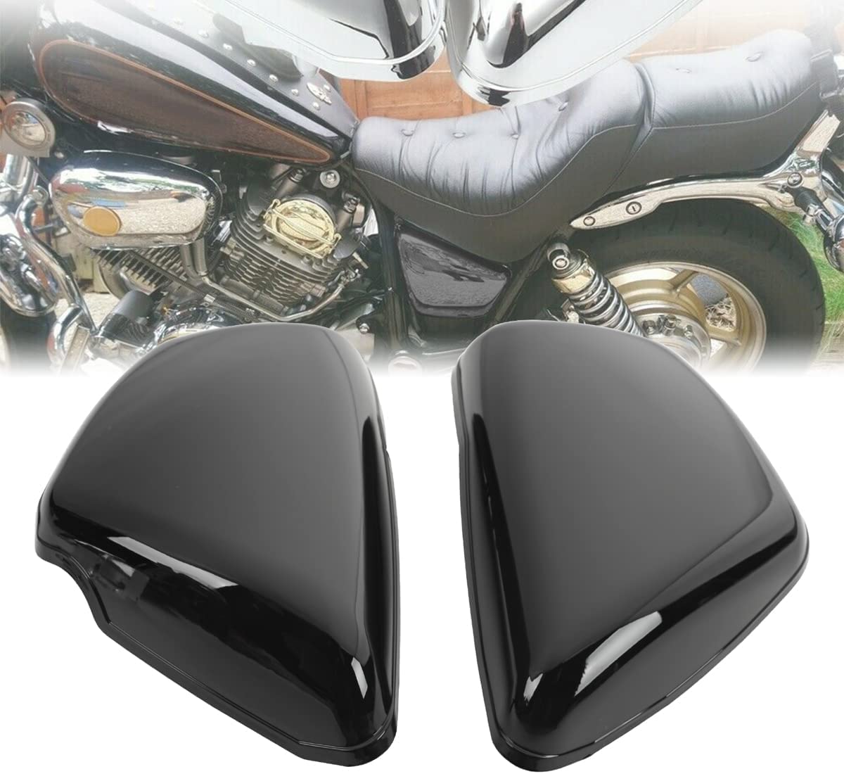 CTDOESO Batterie-Seitenverkleidung Abdeckung Schutzbügel Motorrad Zubehör L & R Side Batterieseitenabdeckung für Yamaha XV700 750 1000 1100 Virago 1984-Up Autodekoration (Schwarz) von CTDOESO