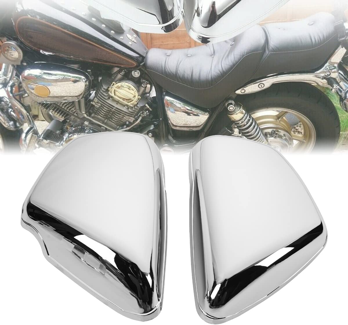 CTDOESO Batterie-Seitenverkleidung Abdeckung Schutzbügel Motorrad Zubehör L & R Side für Yamaha XV700 750 1000 1100 Virago 1984-Up Autodekoration (Chrome) von CTDOESO