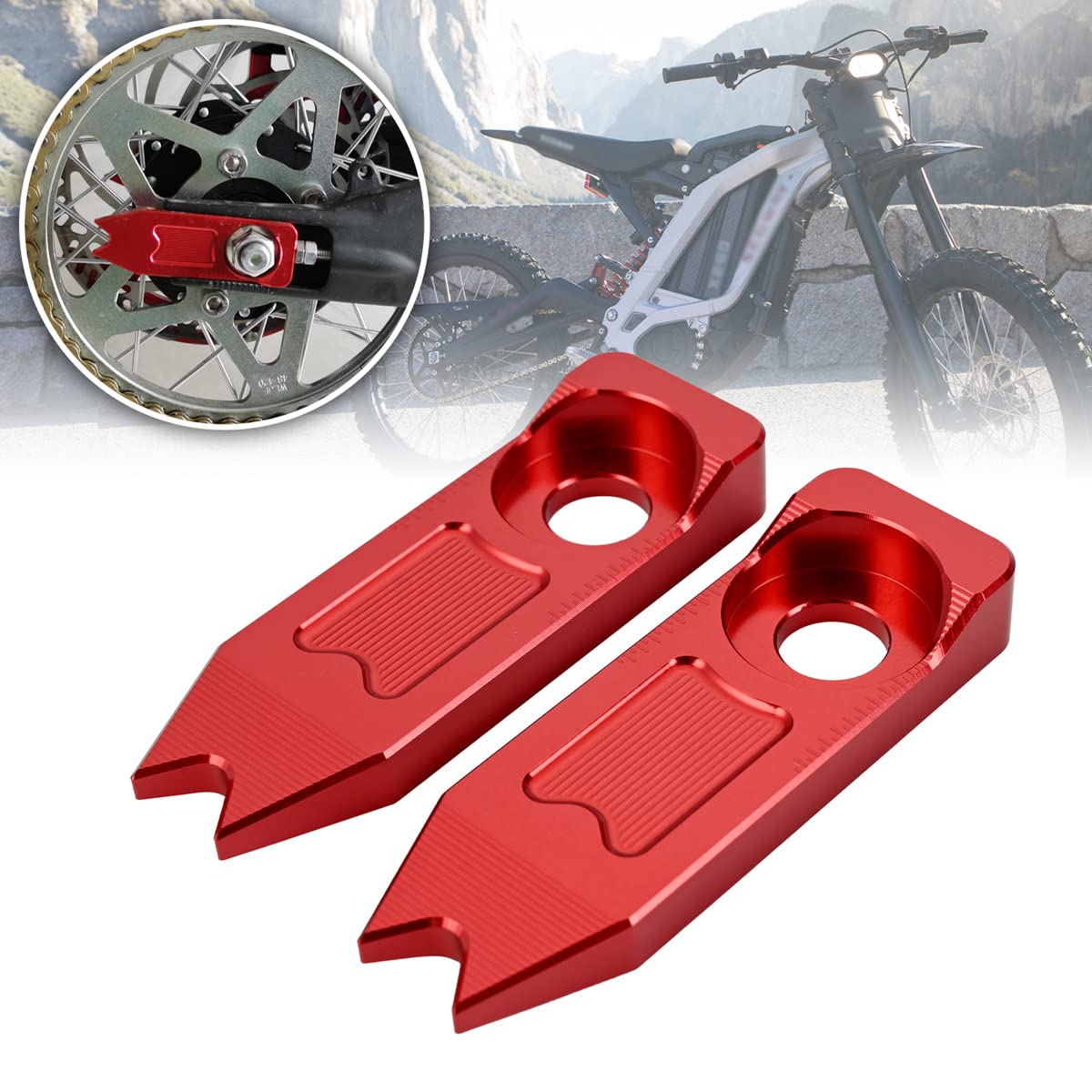 CTDOESO CNC Billet Schwingenspanner Achskettenspanner Einsteller für Sur-Ron MX und X und für Segway X260 Dirt Bike Motorrad(rot) von CTDOESO