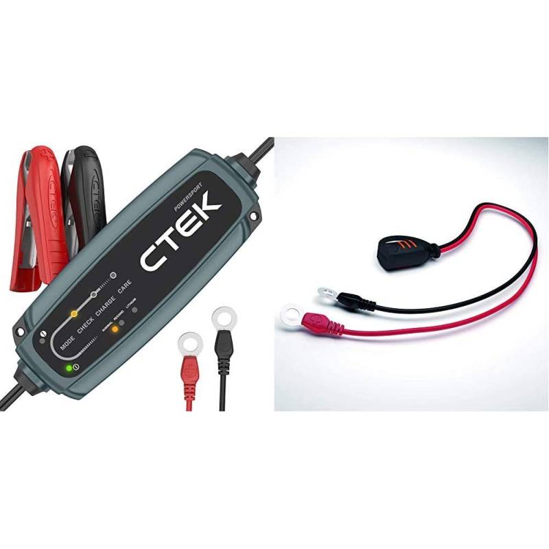 CTEK EU CT5 Powersport Batterieladegerät für 12V Starterbatterien von Motorrädern, Rollern, Quadbikes, Jetski Schwarz 30x7x15 cm & Comfort Connect Direct Connect Adapter (M8 Muttern), 40cm Kabellänge von CTEK