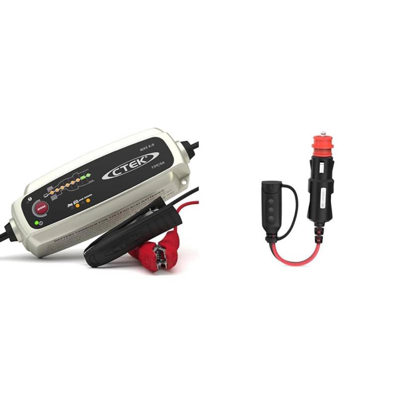 CTEK MXS 5.0 Batterieladegerät Mit Automatischer Temperaturkompensation, 12V 5.0 Amp (EU Stecker) & 56870 Comfort Indikator von CTEK