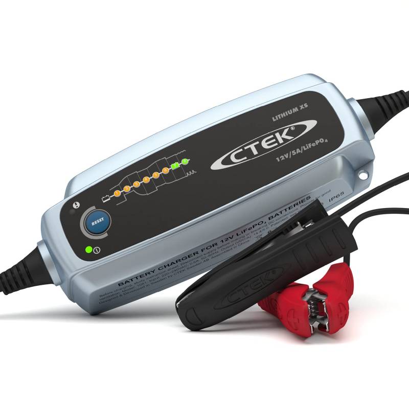 CTEK LITHIUM XS, Batterieladegerät 12V, Ladegerät LiFePO4, Lithium Ionen Ladegerät Auto, Intelligentes Ladegerät Autobatterie, Erhaltungsladegerät, Batteriepfleger Mit UVP, Schwarz/Silber von CTEK