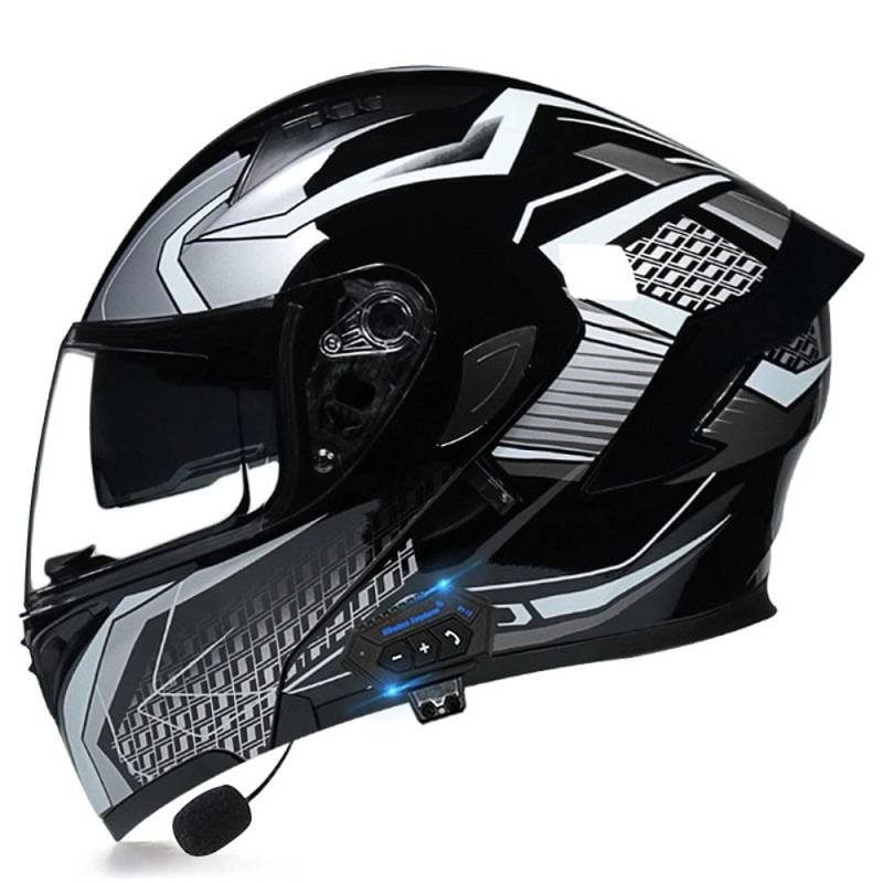 Motorradhelm Helm Motorrad mit Bluetooth Klapphelm ECE Zertifiziert Sturzhelm RollerHelm Integralhelm mit Sonnenblende für Herren Damen Erwachsene von CTHYRRYK