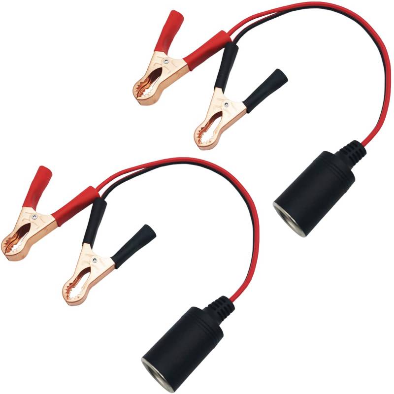 CTRICALVER 12V 24V KFZ Zigarettenanzünder Kabel Steckdose Adapter, 25cm 16AWG Kabel, Zigarettenanzünder Batterie Clip Verlängerungskabel (2 pcs) von CTRICALVER