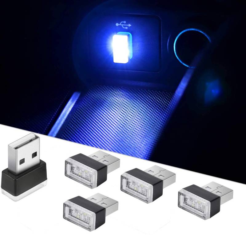 CTRICALVER Auto LED-Atmosphäre Lichter, Mini USB Light Car, USB Beleuchtung Atmosphäre, Auto Atmosphäre Licht, USB-Innenbeleuchtung (5 Stück blau) von CTRICALVER