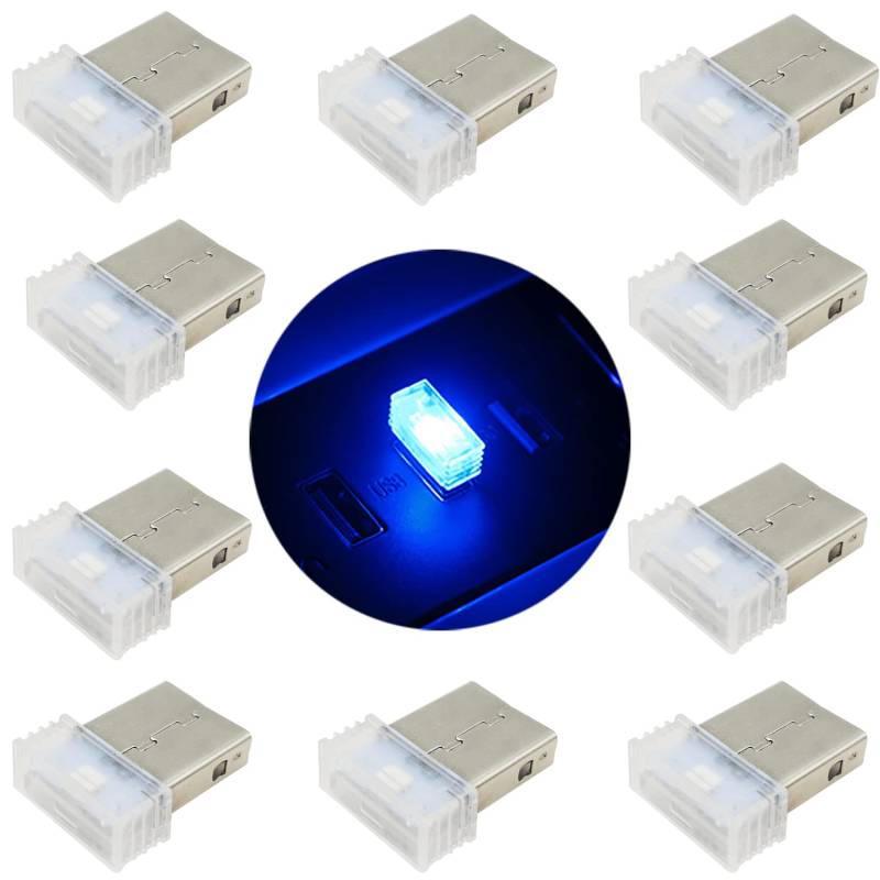 USB Beleuchtung Atmosphäre, 10 Stück Auto USB Beleuchtung, 5V Auto Innenraum Lichter, USB LED Licht Auto Atmosphäre(Blau) von CTRICALVER