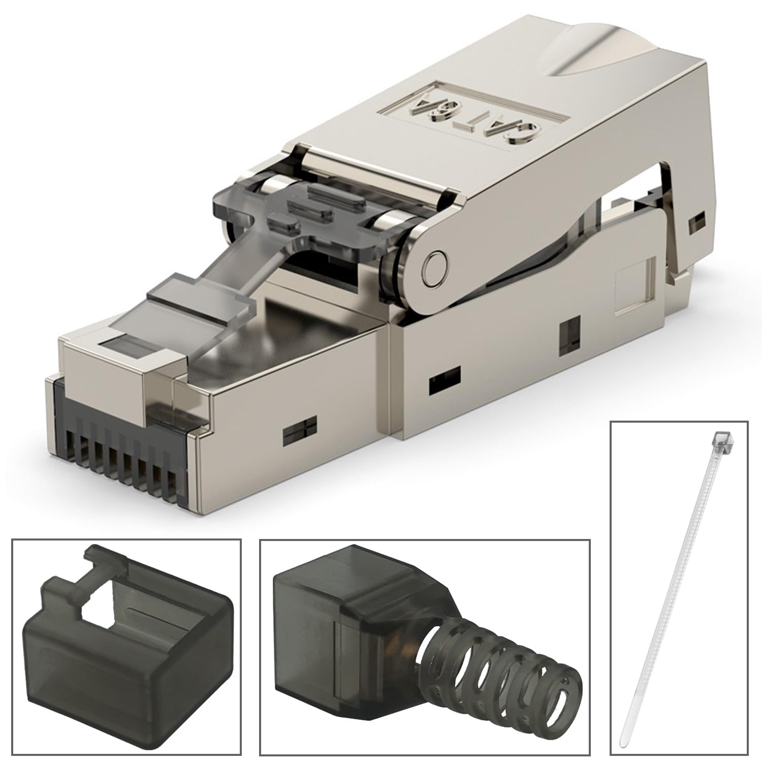 CTRICALVER Netzwerkstecker Cat 6A, RJ45 Stecker Werkzeuglos ohne kabel, 10Gbps 500MHz Schild Gold-Plated Contacts LAN Kabel Stecker, Gigabit Connector 1 Packung von CTRICALVER