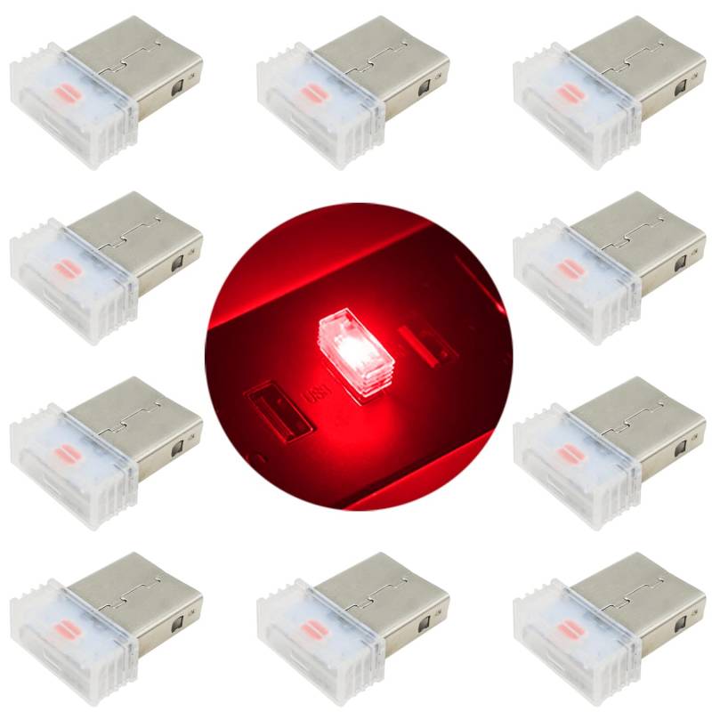 CTRICALVER USB-Innenbeleuchtung, LED Atmosphäre Licht(Rot), Auto Innenraum Umgebungsatmosphäre Lichter, Plug-and-Play 5V USB Auto Atmosphäre Licht (10 Stück) von CTRICALVER