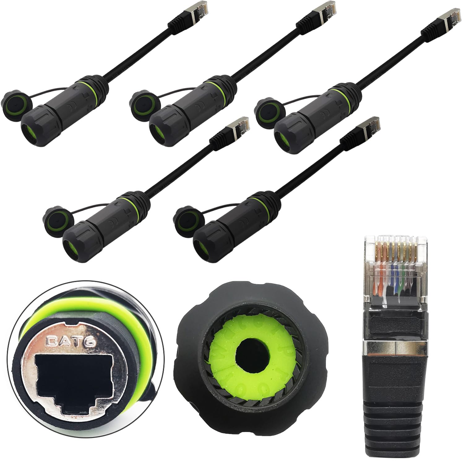 Wasserdichter RJ45-Stecker, CTRICALVER M20-Ethernet-LAN-Kabelstecker mit Abschirmung CAT6, Panelmontage, IP68-Outdoor-Netzwerkkabelkoppler mit Verlängerungskabel (5 Stück) von CTRICALVER