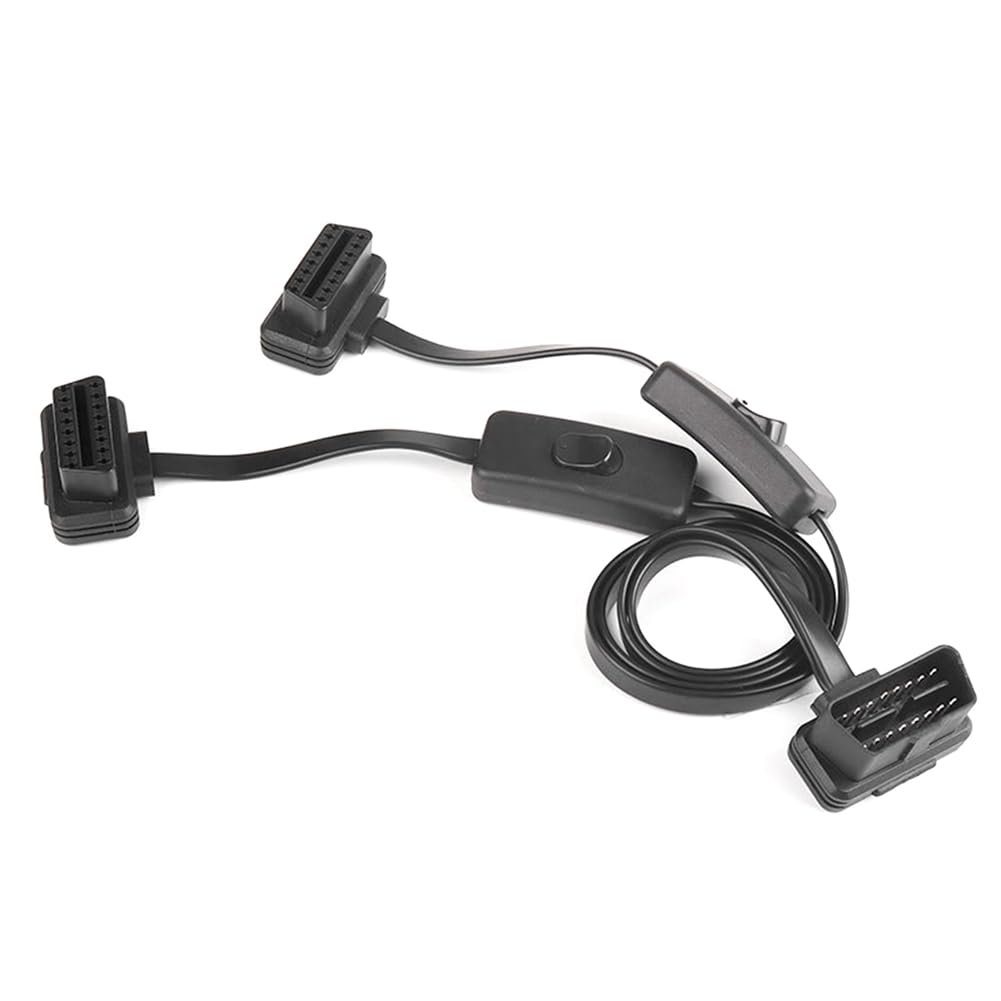 CTRLZS 60 cm Langes OBD2 16-Poliges Verlängerungskabel mit Schalter, Flachkabeladapter, Auto, 1 Stecker auf 2 Buchsen, OBD 16-Poliger Konvertierungsstecker von CTRLZS