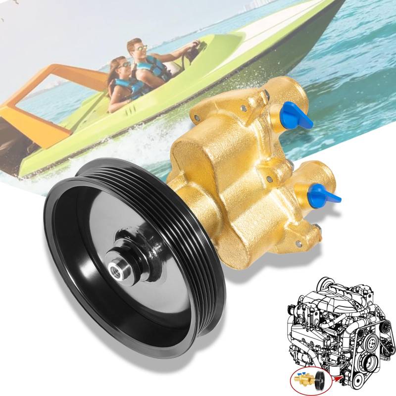 CTcar 8M0137216 Rohmeerwasserpumpe aus Messing für Mercury Mercruiser 4.3, 5.0, 5.7, 6.2. Ersetzt 46-862914T10, 46-8M0118067, 46-862914T3, 46-8M0122655 Z-Antrieb mit riemengetriebener Laufradscheibe von CTcar