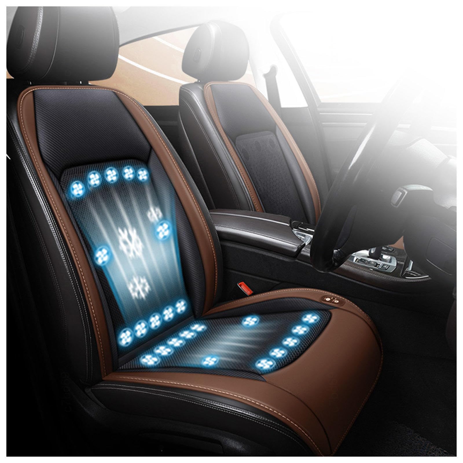 CUCUKAKA Cooling Car Seat Cover, mit 24 Fans, 12v/24v, 3 Kühlstufen Kühlende Sitzauflage Auto Sitzauflagen für Auto LKW Van,Brown-12V von CUCUKAKA