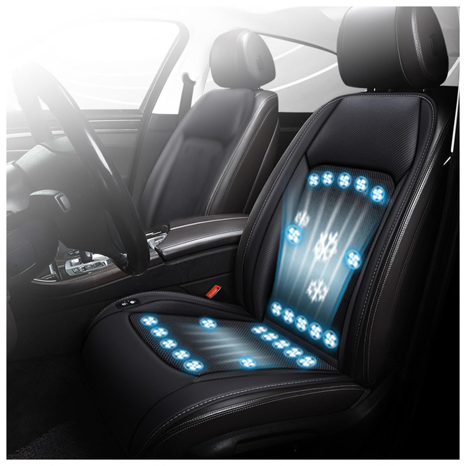 CUCUKAKA Cooling Car Seat Cover, mit 24 Fans, 12v/24v, 3 Kühlstufen Kühlende Sitzauflage Cooling Car Seat Cover für Auto LKW Van,Black-12V von CUCUKAKA