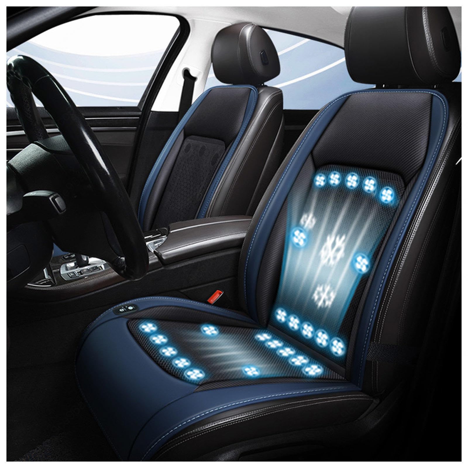 CUCUKAKA Cooling Car Seat Cover, mit 24 Ventilatoren 3 einstellbare Windgeschwindigkeiten Autositz Kühlung Auto Sitzbezüge für Auto LKW Van,Blue-24V von CUCUKAKA