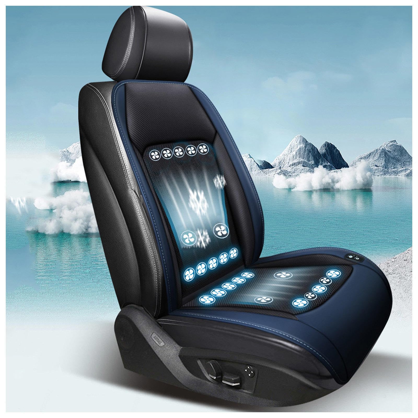 CUCUKAKA Klima Sitzauflage Auto, mit 24 Ventilatoren 3 einstellbare Windgeschwindigkeiten Cooling Car Seat Cover Autositzauflage Vordersitze für Auto LKW Van,Blue-12V von CUCUKAKA