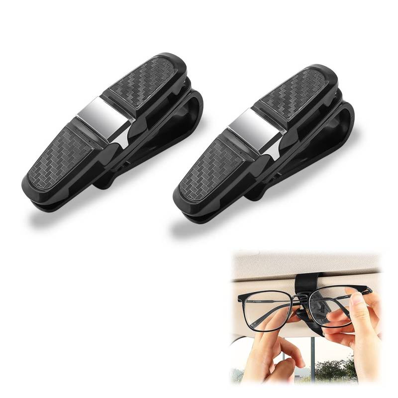 2 Stück Brillenhalter für Auto Sonnenblende, Brillenhalter Auto,Sonnenbrillen Brillen mit Kartenkarten Clip,180°Rotational Brillen Clip mit Karten Clip,Universal Doppelenden Brillenhalterung von CUHZA