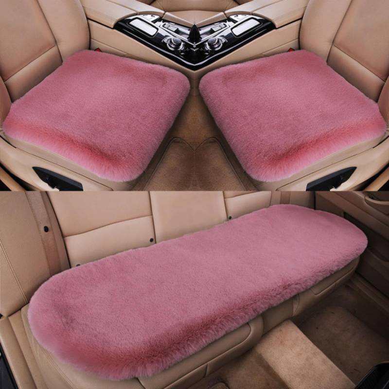 CULASIGN Auto Sitzauflage Autositzauflage Universal Winter Plüsch Sitzkissen Sitzbezüge Auto für Vordersitze Rücksitz, Auto Fahrzeug Sitzschut (Leder Rosa,2+1 Sitzbezüge vorne und hinten) von CULASIGN