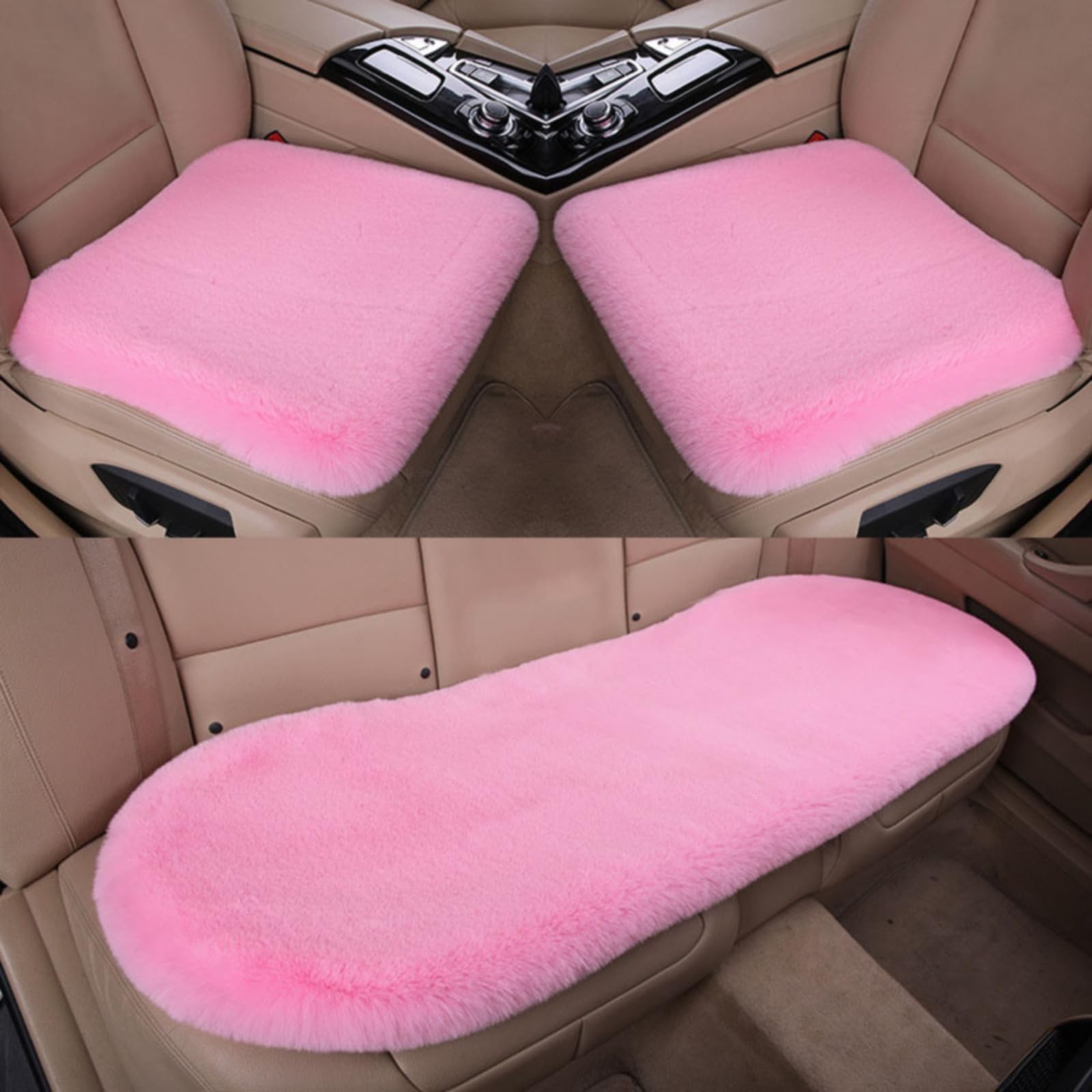 Auto Sitzauflage Autositzauflage Universal Winter Plüsch Sitzkissen Sitzbezüge Auto für Vordersitze Rücksitz, Auto Fahrzeug Sitzschut (Rosa,2+1 Sitzbezüge vorne und hinten) von CULASIGN