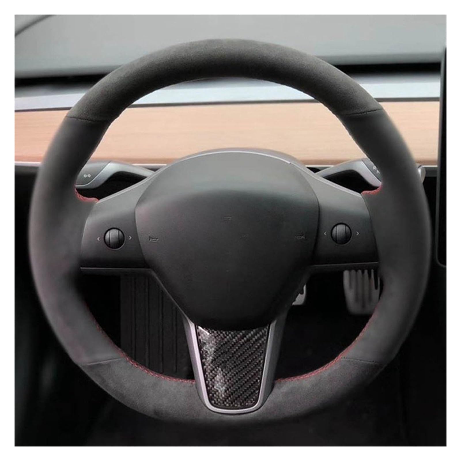 Lenkradabdeckung Für Tesla Für Modell 3 2017-2019 DIY Hand-genäht Auto Lenkrad Abdeckung Schwarz Leder Wildleder Lenkrad Abdeckung Lenkradbezug Auto(Stil11) von CUTEAS