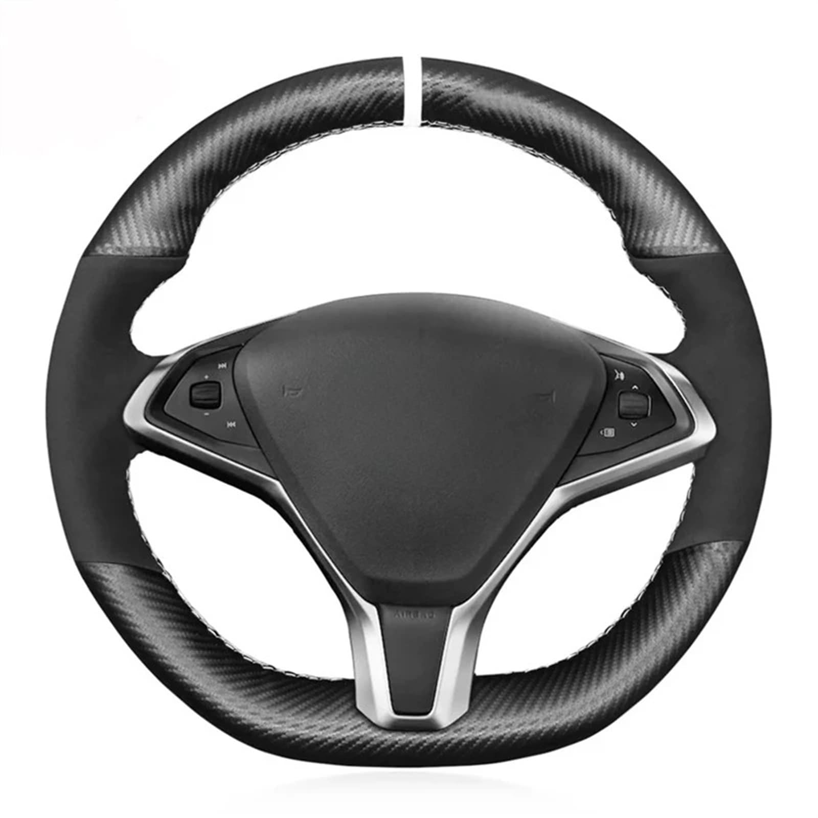 Lenkradabdeckung Für Tesla Für Modell S 2009-2021 Für Modell X 2012-2020 Auto Zubehör Schwarz Carbon Faser Leder Auto Lenkrad Abdeckung Lenkradbezug Auto(Gray Thread) von CUTEAS