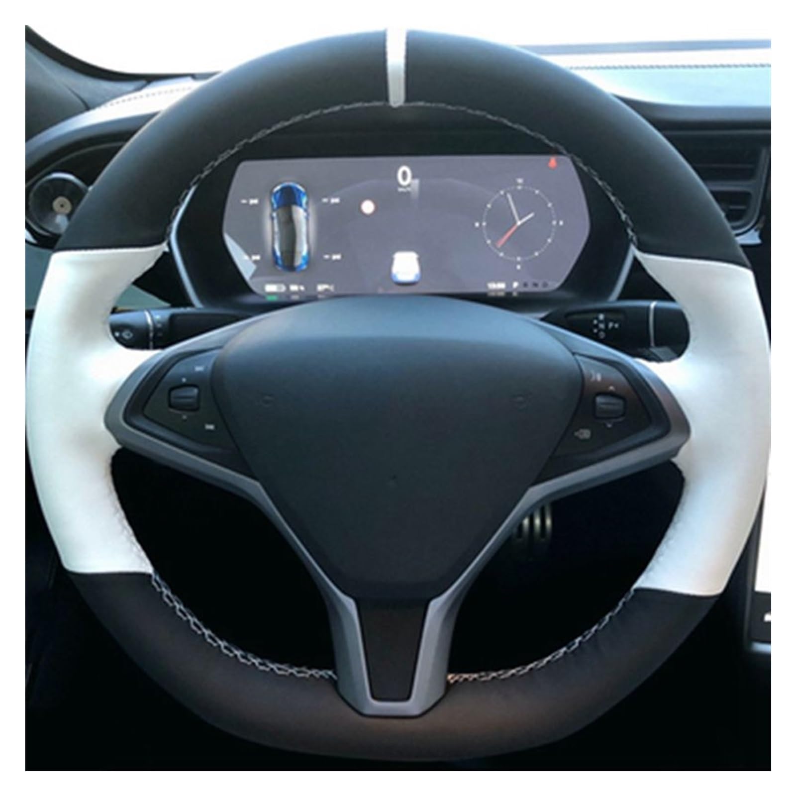 Lenkradabdeckung Für Tesla Für Modell S 2009-2021 Für Modell X 2012-2021 Auto Zubehör Auto Lenkrad Abdeckung Schwarz Leder Wildleder Geflecht Lenkradbezug Auto(Stil 3) von CUTEAS