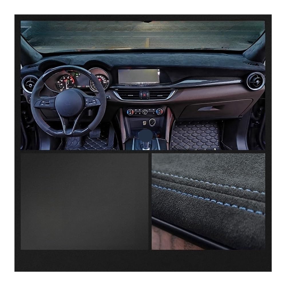 Auto Dashboard Abckung Matte Auto Dashboard Abckungen Für Alfa Für Romeo Für Giulia Für Stelvio 2015-2022 Auto Zubehör Dashboard Sonnenschirm Kissen Pad Teppiche(Blue) von CVZSD