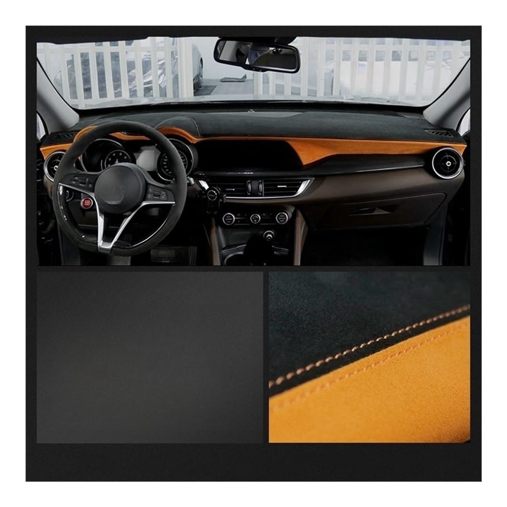 Auto Dashboard Abckung Matte Auto Dashboard Abckungen Für Alfa Für Romeo Für Giulia Für Stelvio 2015-2022 Auto Zubehör Dashboard Sonnenschirm Kissen Pad Teppiche(Orange) von CVZSD