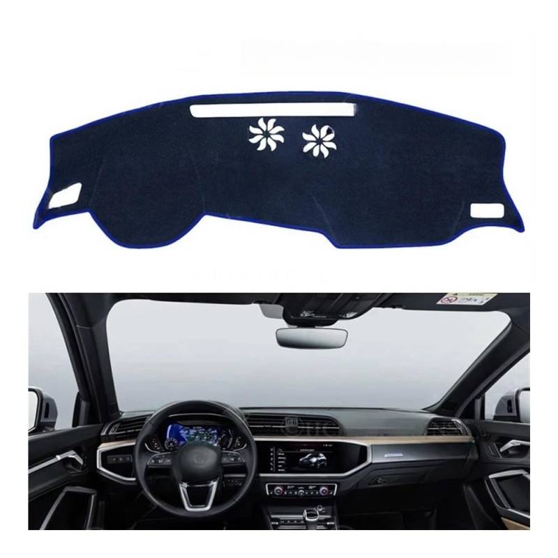 Auto Dashboard Abckung Matte Polyester Für Q3 Für F3 Für S-Linie Für RS 2019–2022 Autozubehör Armaturenbrett Sonnenschutz Teppich Armaturenbrett-Abckung Schutzpolster(Blue Edge,LHD) von CVZSD