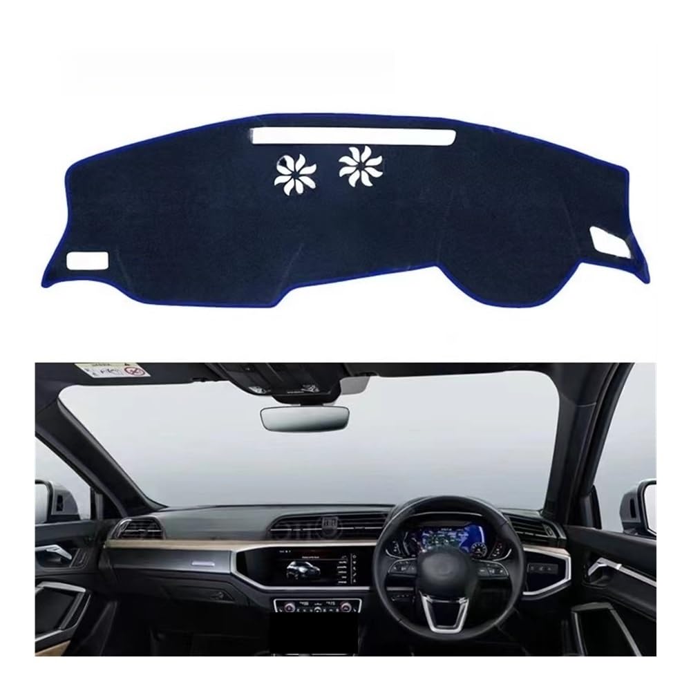 Auto Dashboard Abckung Matte Polyester Für Q3 Für F3 Für S-Linie Für RS 2019–2022 Autozubehör Armaturenbrett Sonnenschutz Teppich Armaturenbrett-Abckung Schutzpolster(Blue Edge,RHD) von CVZSD