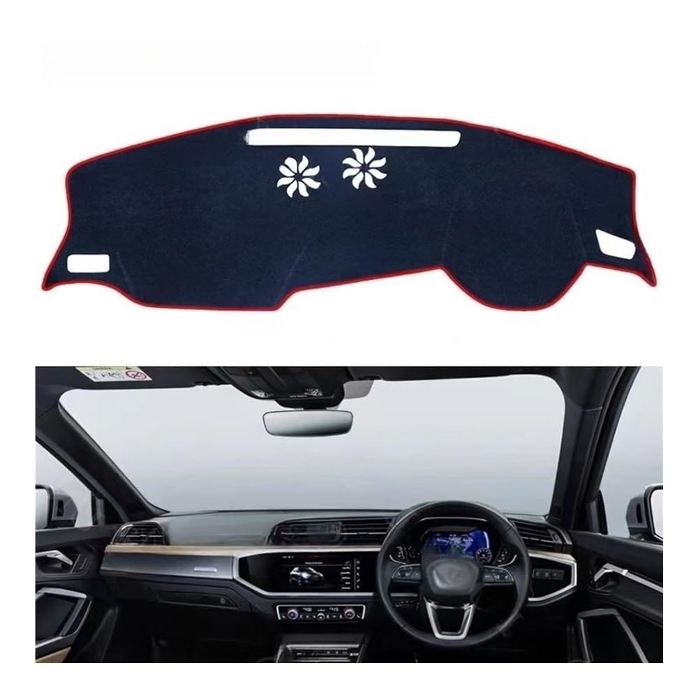 Auto Dashboard Abckung Matte Polyester Für Q3 Für F3 Für S-Linie Für RS 2019–2022 Autozubehör Armaturenbrett Sonnenschutz Teppich Armaturenbrett-Abckung Schutzpolster(Red Edge,RHD) von CVZSD