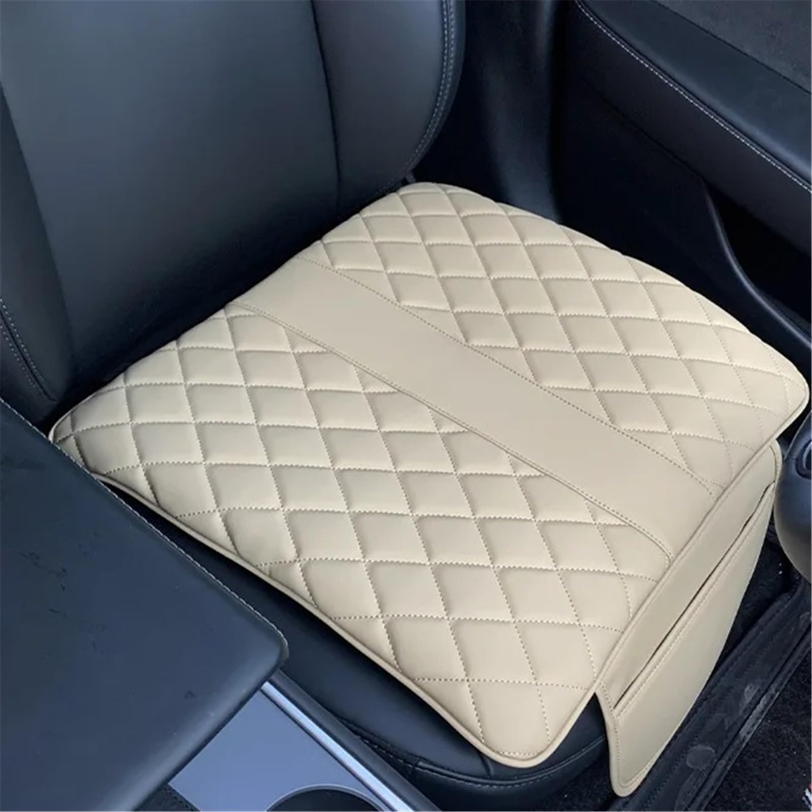 CVZXSDWLL Autositzkissen Mit Tasche, Universeller Vordersitz, Schützt Autositzmatte, Schutzbezug, Innenzubehör, Autositz-Schutzpolster Schonbezug Autositz(Beige) von CVZXSDWLL