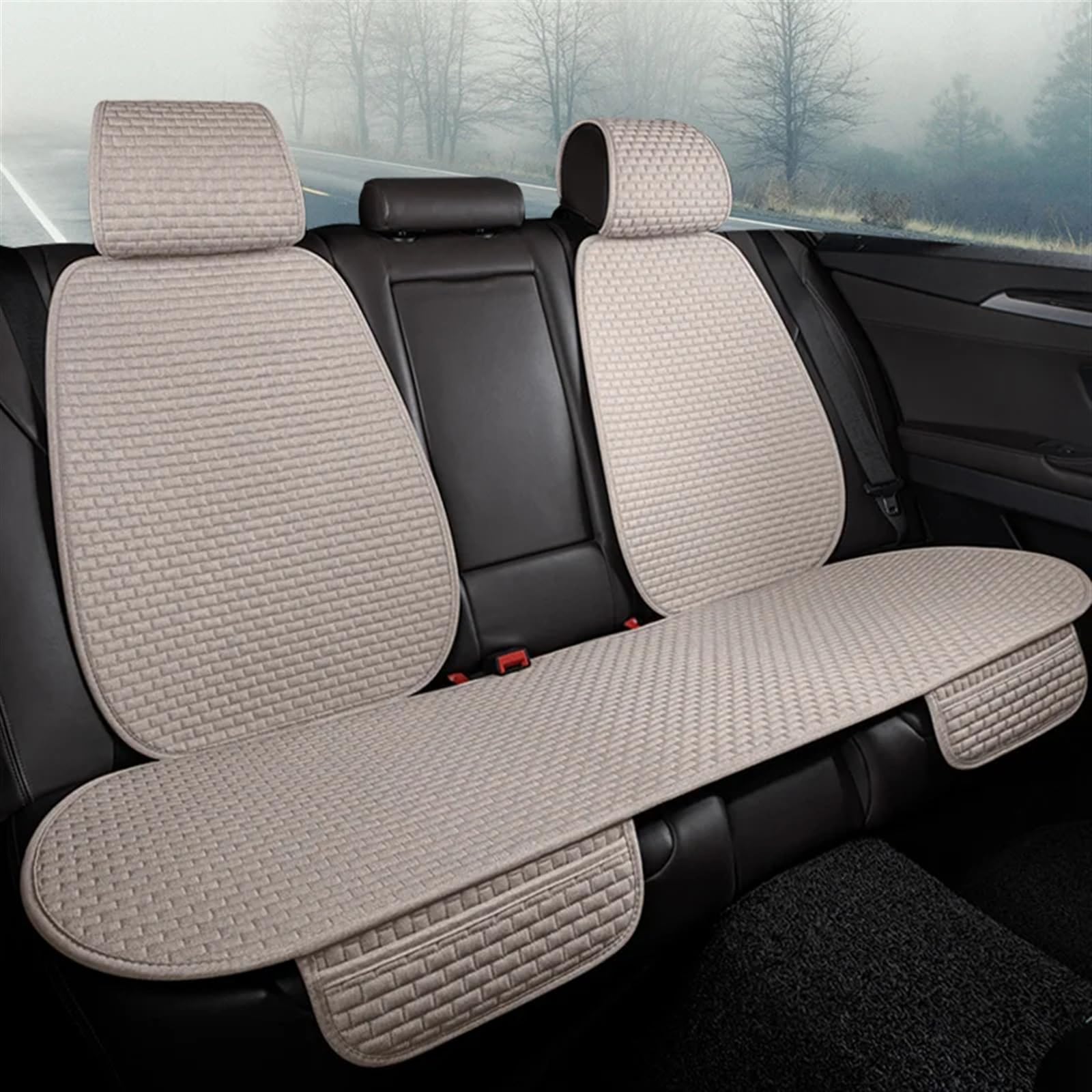 CVZXSDWLL Universal Auto Sitz Abdeckung Vorne Hinten Auto Kissen Atmungsaktive Sitz Pad Auto Schutz Matte Innen Zubehör Auto Sitz Schutz Pads Schonbezug Autositz(Beige,Rear seat pad) von CVZXSDWLL