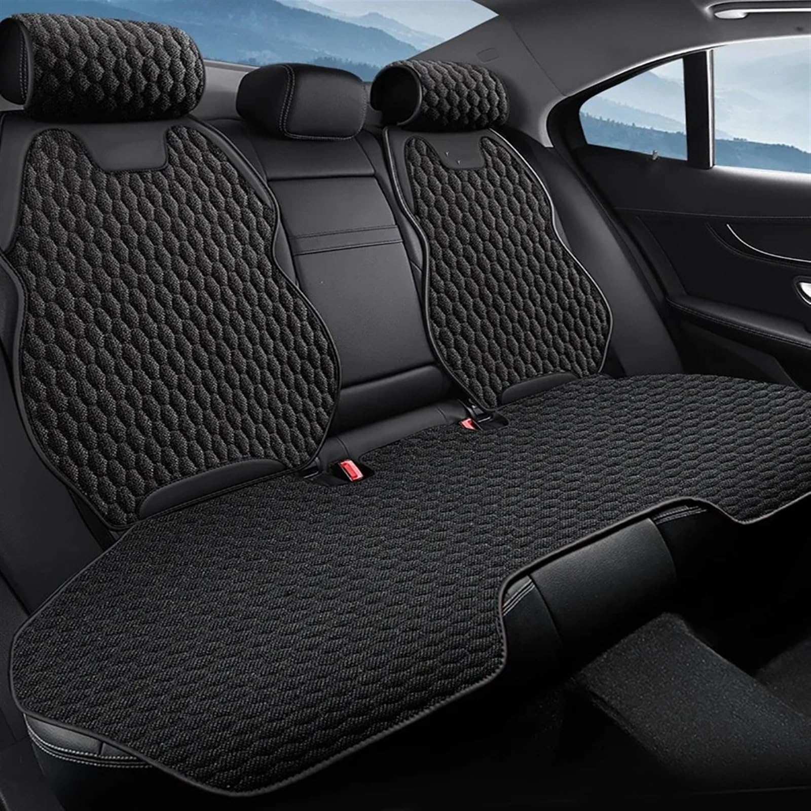 CVZXSDWLL Universal Auto Sitzbezüge Atmungsaktive Sitzkissen Pad Auto Stuhl Matte Dekoration Vier Jahreszeiten Universal Auto Vorne/hinten Sitz Abdeckung Schonbezug Autositz(Black,1pc Rear pad) von CVZXSDWLL