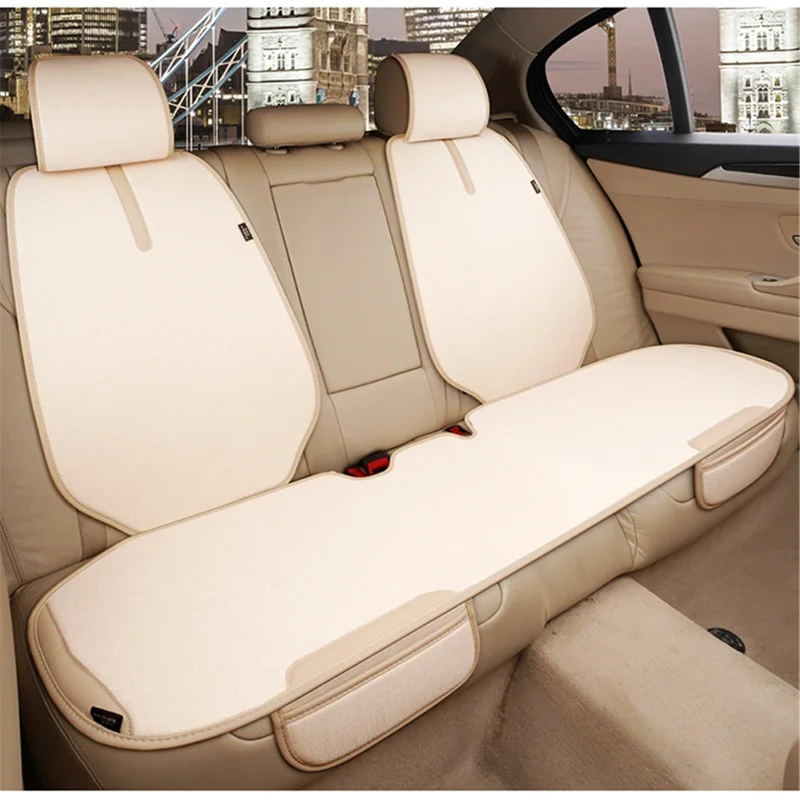 CVZXSDWLL Universal Auto Sitzbezug Kissen Automotive Seat Protector Kissen Auto Sitz Pad Auto Vorne Hinten Sitz Abdeckung Automobil Innen Schonbezug Autositz(White,Rear) von CVZXSDWLL