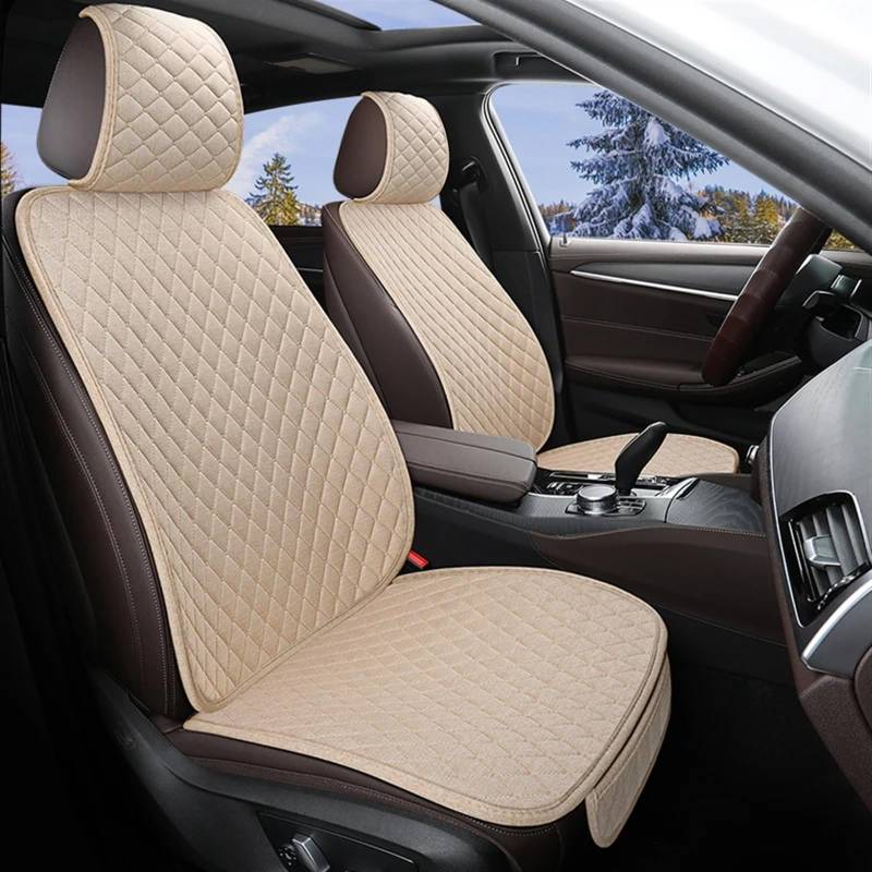 CVZXSDWLL Universal Auto Sitzbezug Protector Leinen Vorne Hinten Zurück Kissen Schützen Pad Matte Rückenlehne Für Auto Innen LKW SUV Van Automobil Innen Schonbezug Autositz(Beige,Single Front seat) von CVZXSDWLL