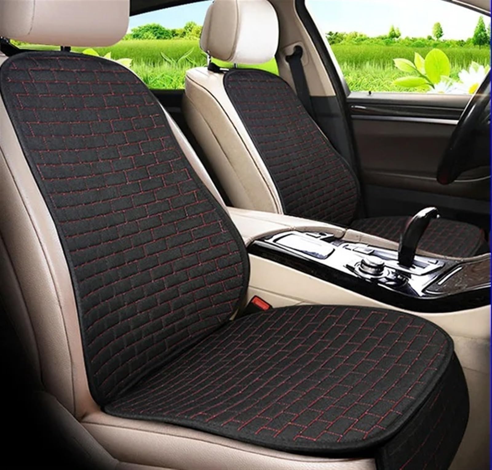 Universal Auto Sitzkissen Protector Pad Auto Sitz Abdeckung Vorne/Hinten Sitz Abdeckung Automobil Kissen Pad Matte Rückenlehne Auto Accessori Schonbezug Autositz(Black and red,Single front seat) von CVZXSDWLL