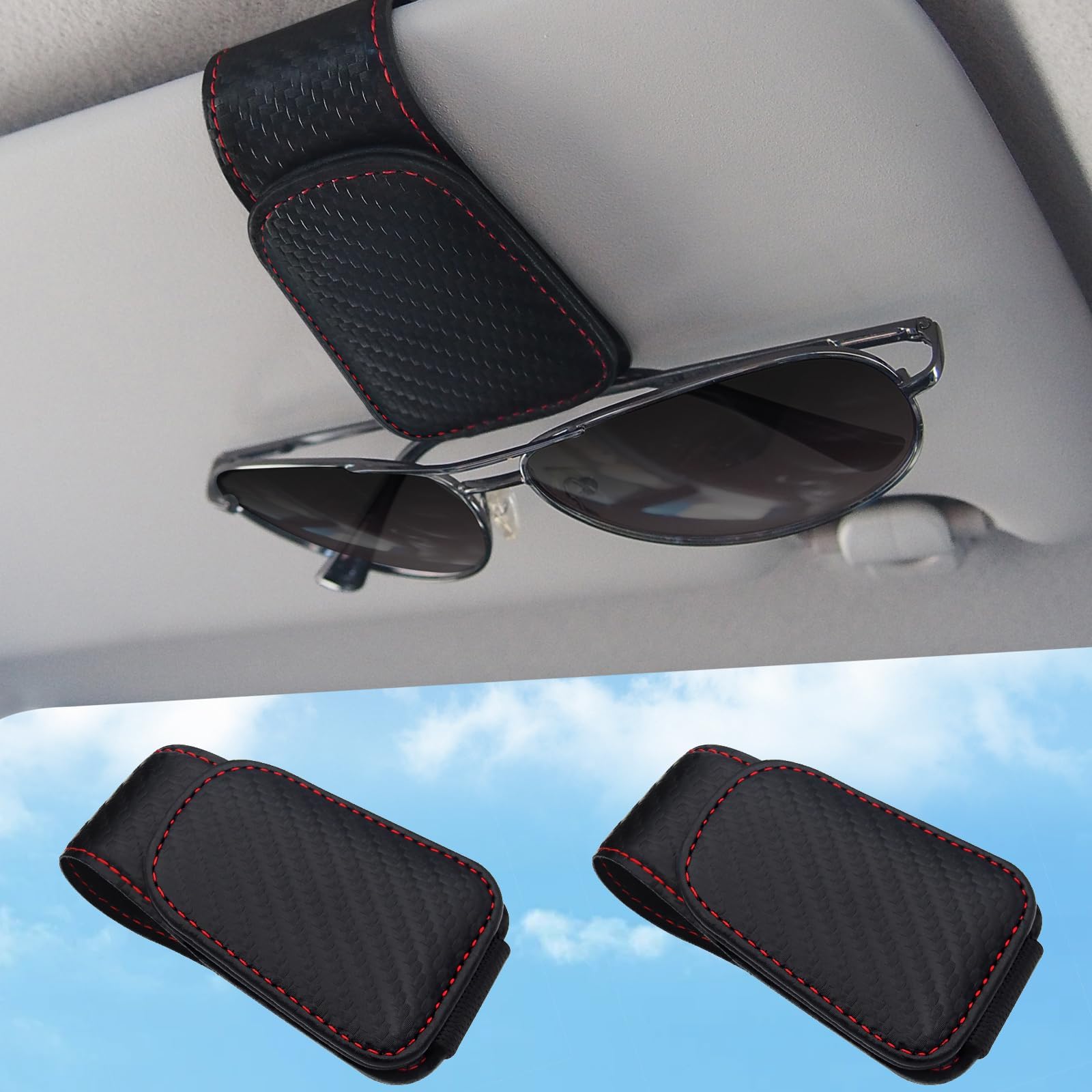 2 Pack Brillenhalter für Auto Sonnenblende für Seat Leon Arona Ateca Ibiza FR, Magnetischer Brillenhalter Fürs Auto Auto-Innenausstattung,Carbon-Fiber von CWBFC