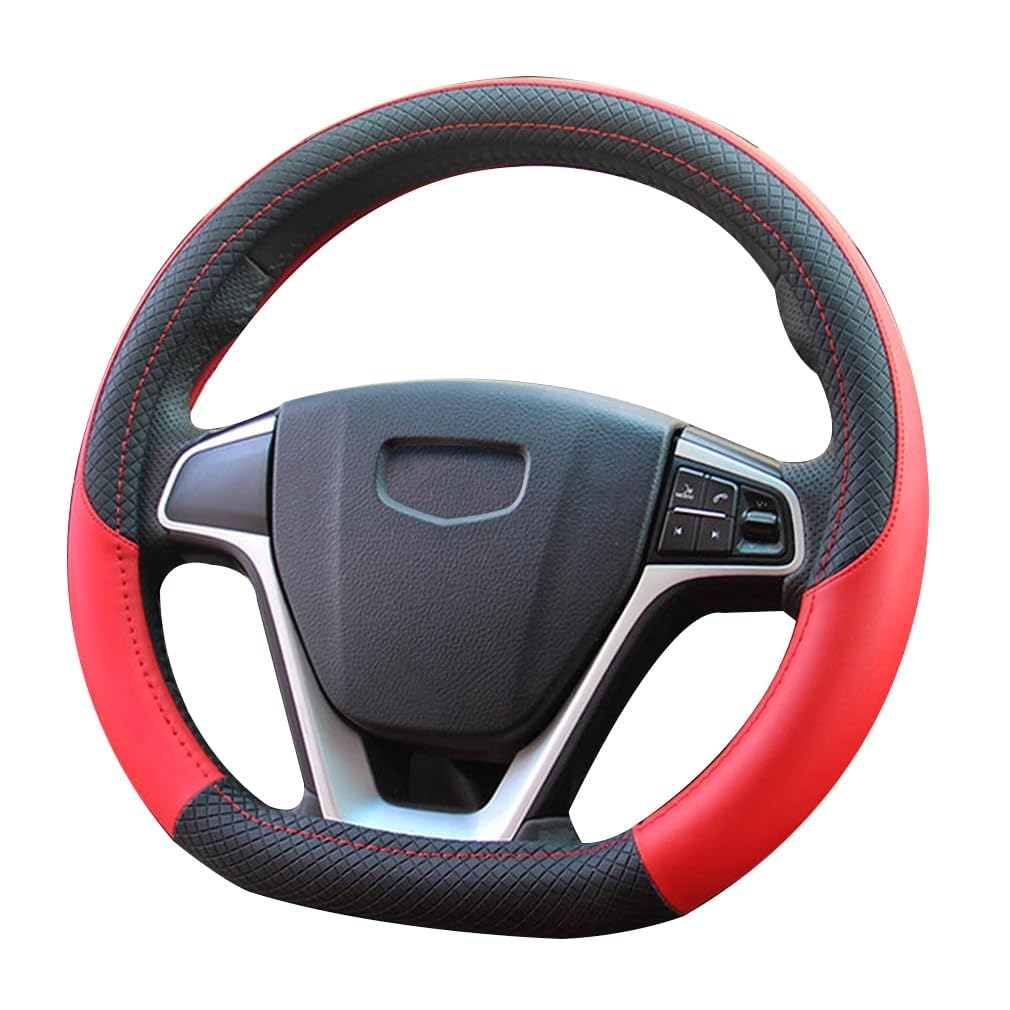 Autolenkradbezug aus Leder für Toyota Aygo II 2018-2021, Rutschfester und verschleißfester Lenkradschutzbezug Autoinnenausstattung,D Shape-Red von CWBFC