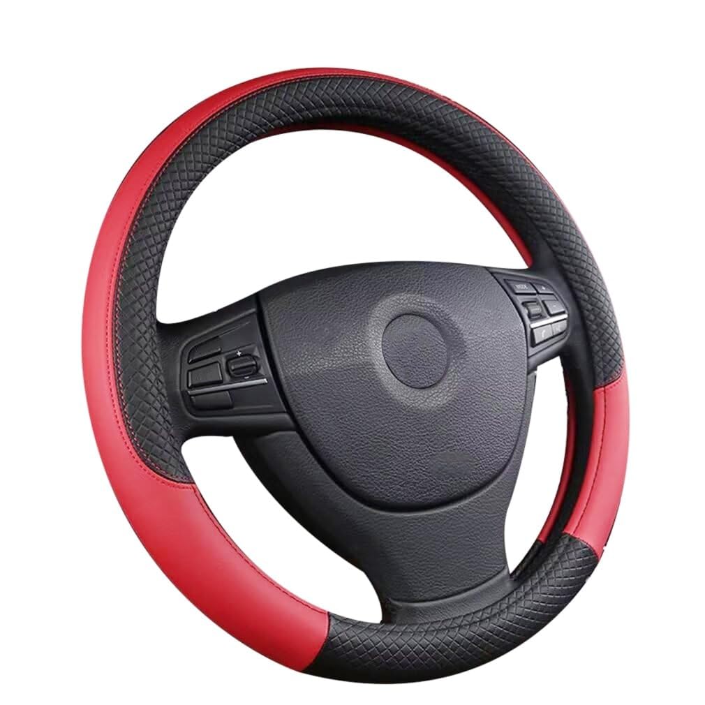 Autolenkradbezug aus Leder für Toyota Aygo X 2021, Rutschfester und verschleißfester Lenkradschutzbezug Autoinnenausstattung,Round-Red von CWBFC