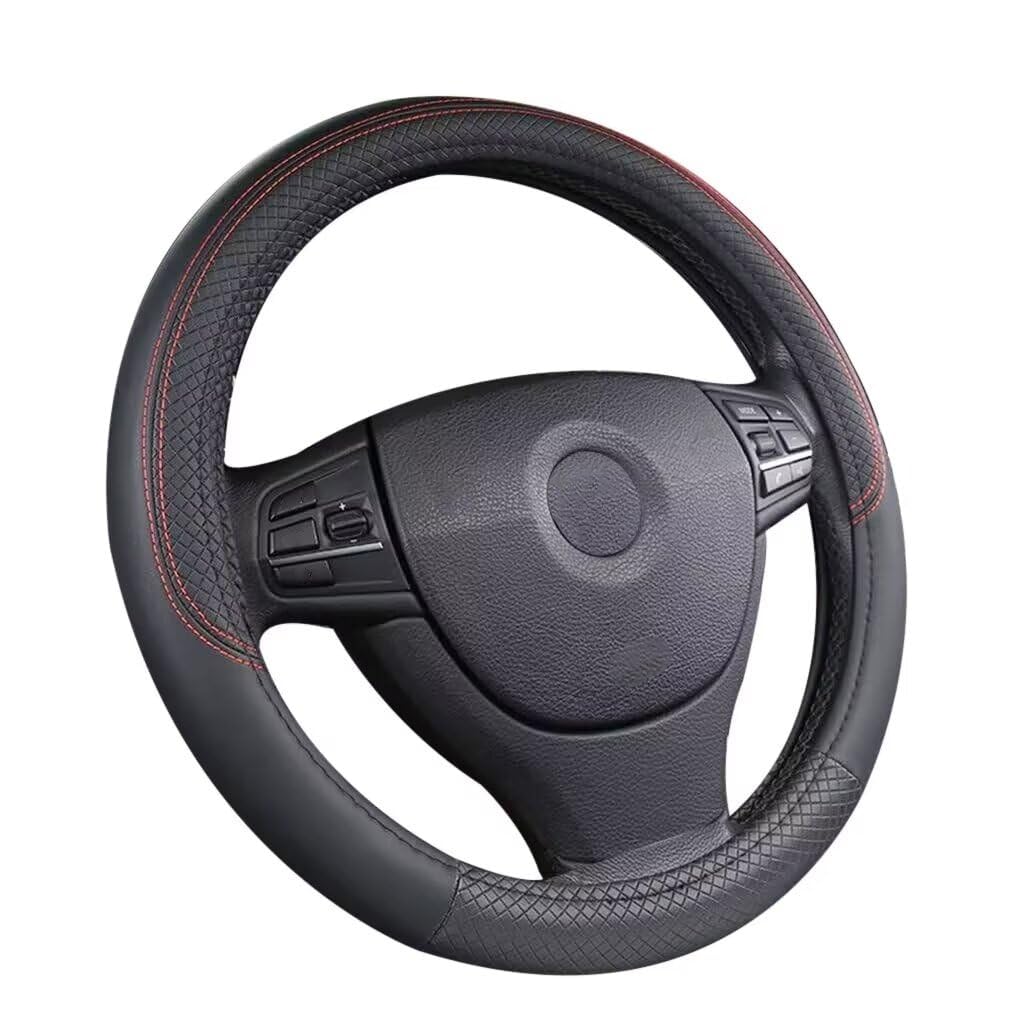 Autolenkradbezug aus Leder für Toyota Belta 2005-2012, Rutschfester und verschleißfester Lenkradschutzbezug Autoinnenausstattung,Round-Black von CWBFC