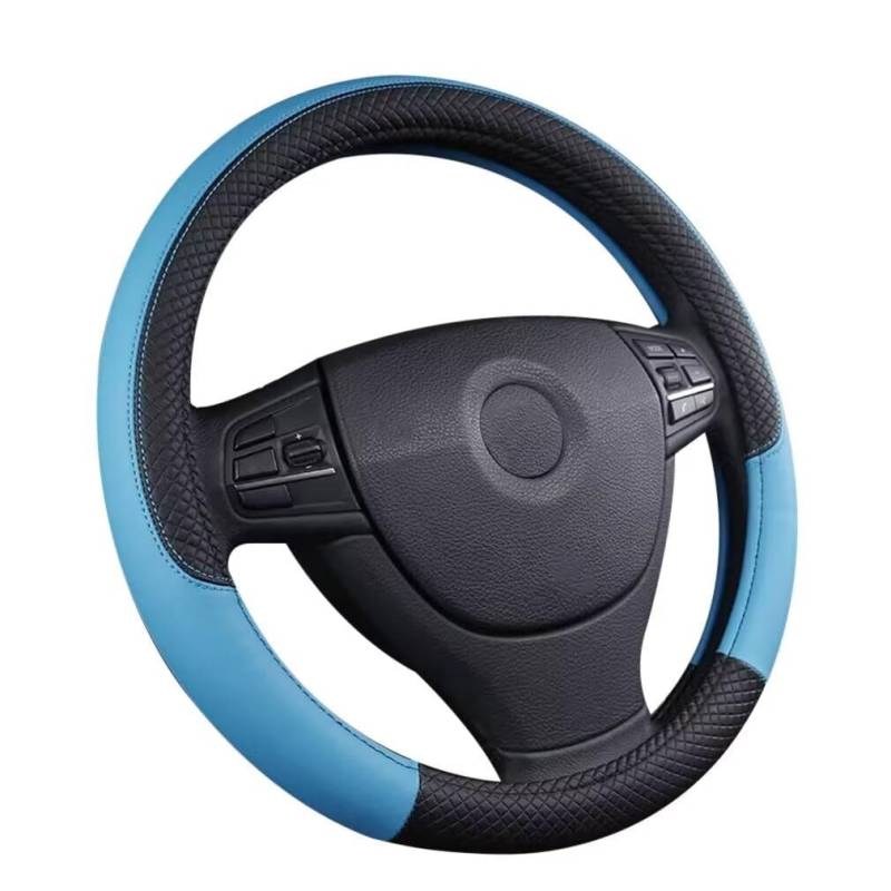 Autolenkradbezug aus Leder für Toyota Calya 2016-2019, Rutschfester und verschleißfester Lenkradschutzbezug Autoinnenausstattung,Round-Blue von CWBFC