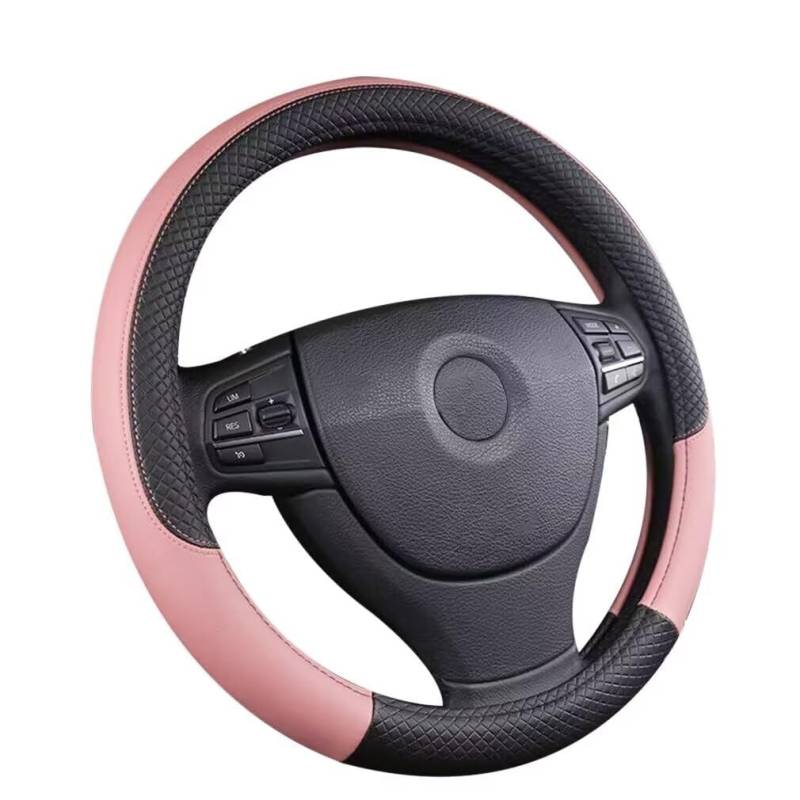 Autolenkradbezug aus Leder für Toyota Corolla Axio XI 2017, Rutschfester und verschleißfester Lenkradschutzbezug Autoinnenausstattung,Round-Pink von CWBFC