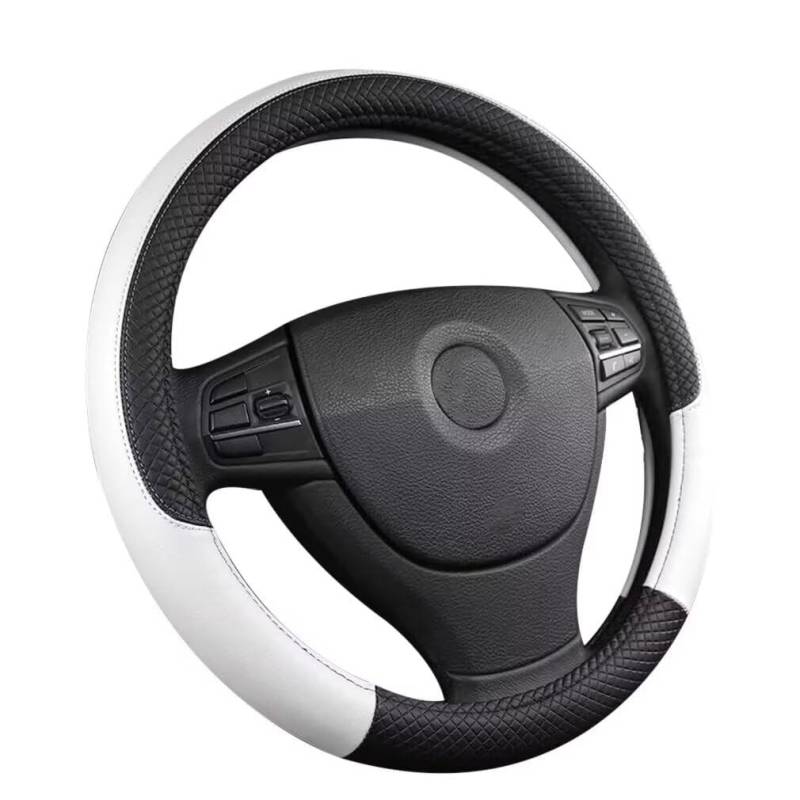 Autolenkradbezug aus Leder für Toyota Fortuner I 2008-2011, Rutschfester und verschleißfester Lenkradschutzbezug Autoinnenausstattung,Round-White von CWBFC