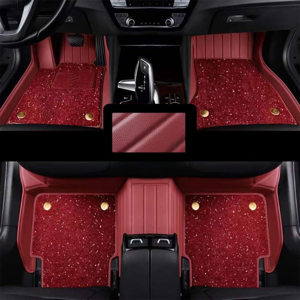 Nach Maß Fussmatten Auto für Audi A3 Sportback (8V) 2016-2020. Doppelschichtiges Design Sternenhimmelteppich Antirutschmatte Auto Umweltfreundliches Leder,Dark Red-LHD von CWMBJD